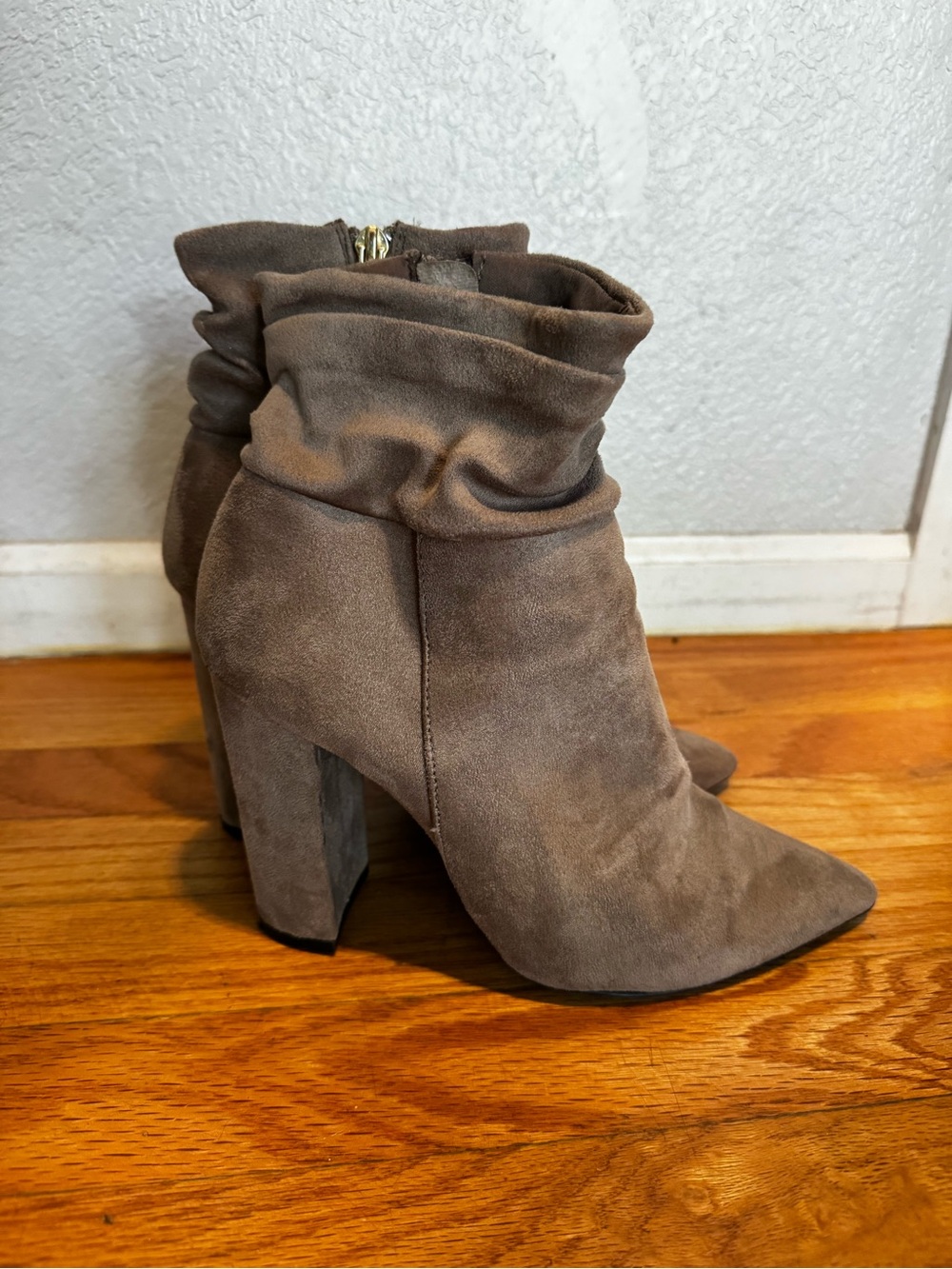 Slouchy Taupe Heeled Booties